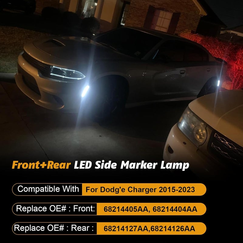 Mynoway Side Marker Lights for Dodg’e Charger 2015-2023 – 4PCS Front & Rear LED Fender Light White Parking Lamp for Charger SXT Scatpack SRT Hellcat 2015 2016 2017 2018 2019 2020 2021 2022 2023 - Image 2